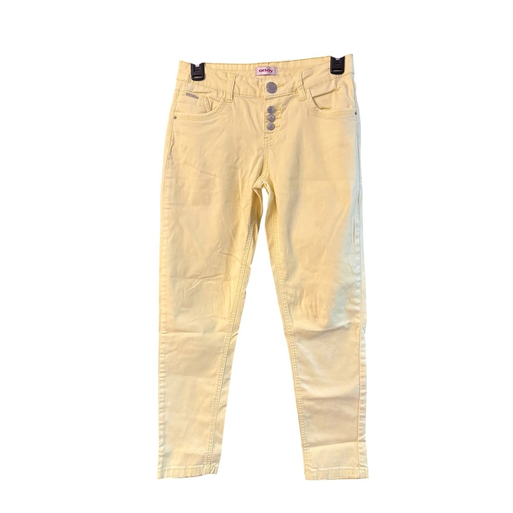 Orsay Women Pale Yellow Slim Fit Trousers Button Fly Size 36 EUR